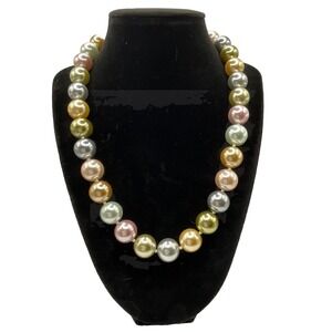 Kenneth Jay Lane Necklace Multi Color Faux Pearls Signed Adjustable 18 - 20 KJL